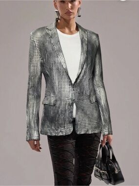 Bano eeMee Silver Grey Perforated Leather Burnout Lasercut Blazer 6 Gorpcore